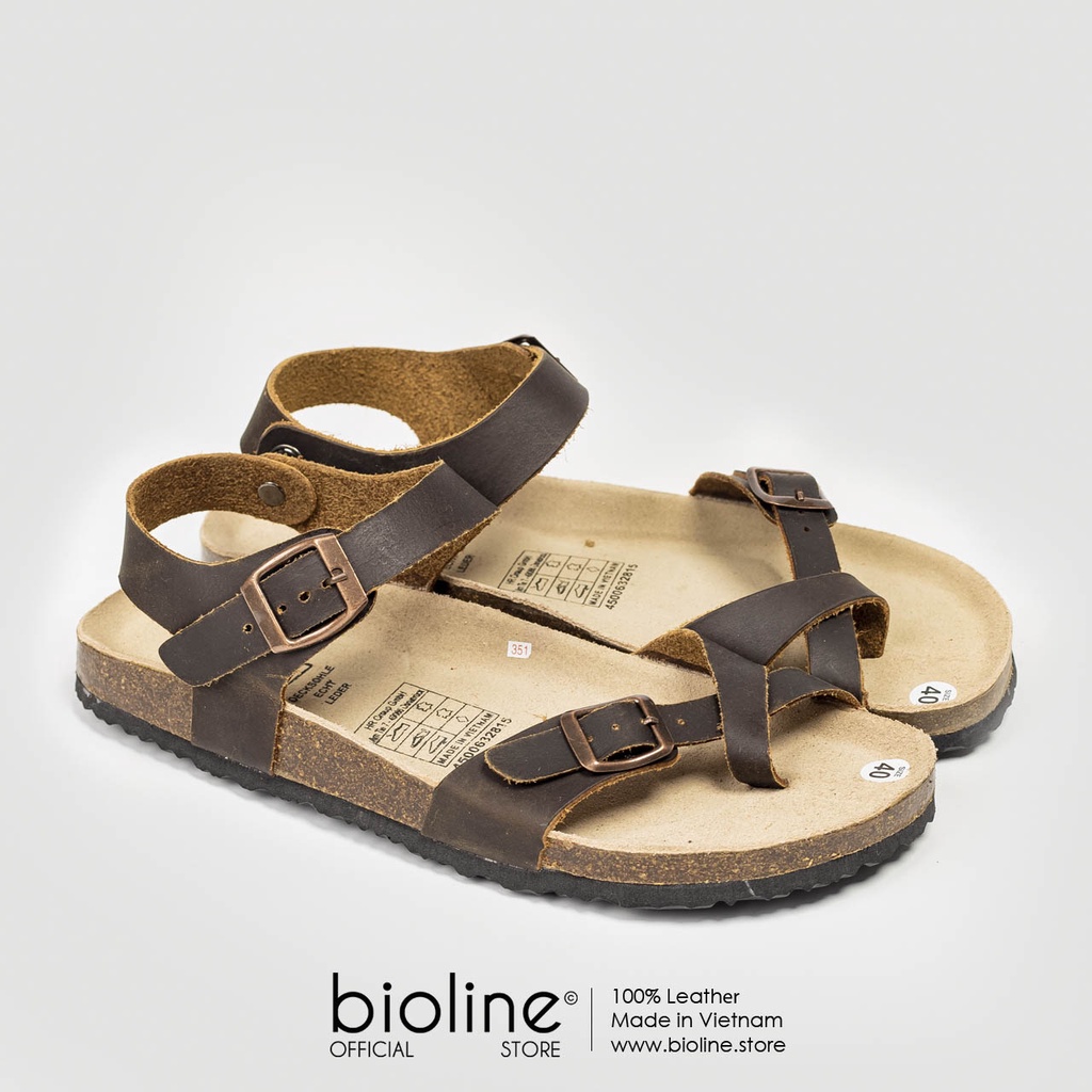 Sandals đế trấu da bò thật BIRKEN unisex nam nữ,  dép xăng đan quai hậu học sinh đi học chính hãng BIOLINE - D14