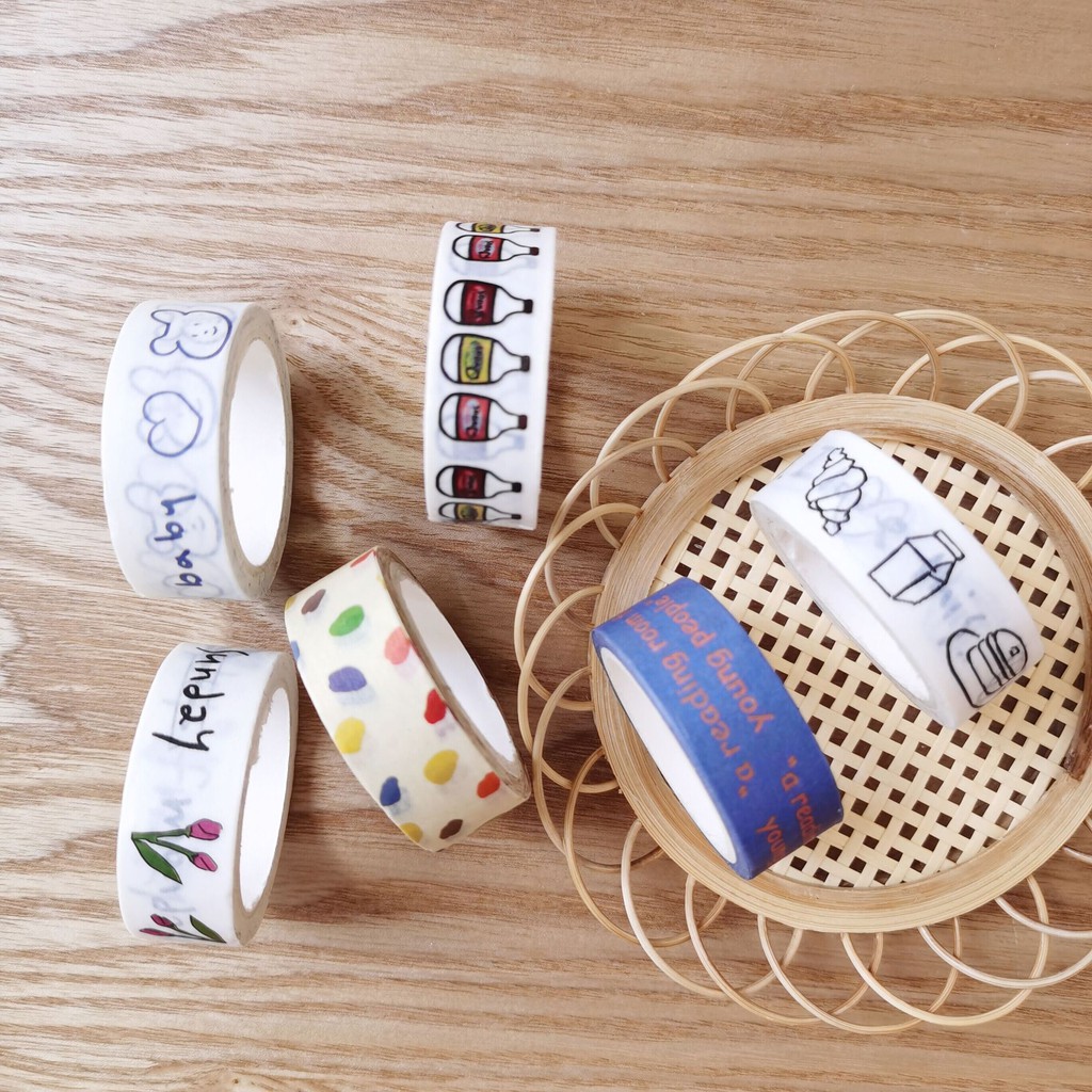 Băng dính Washi tape trang trí sổ học tập phong cách Nhật Bản siêu dễ thương tiện lợi