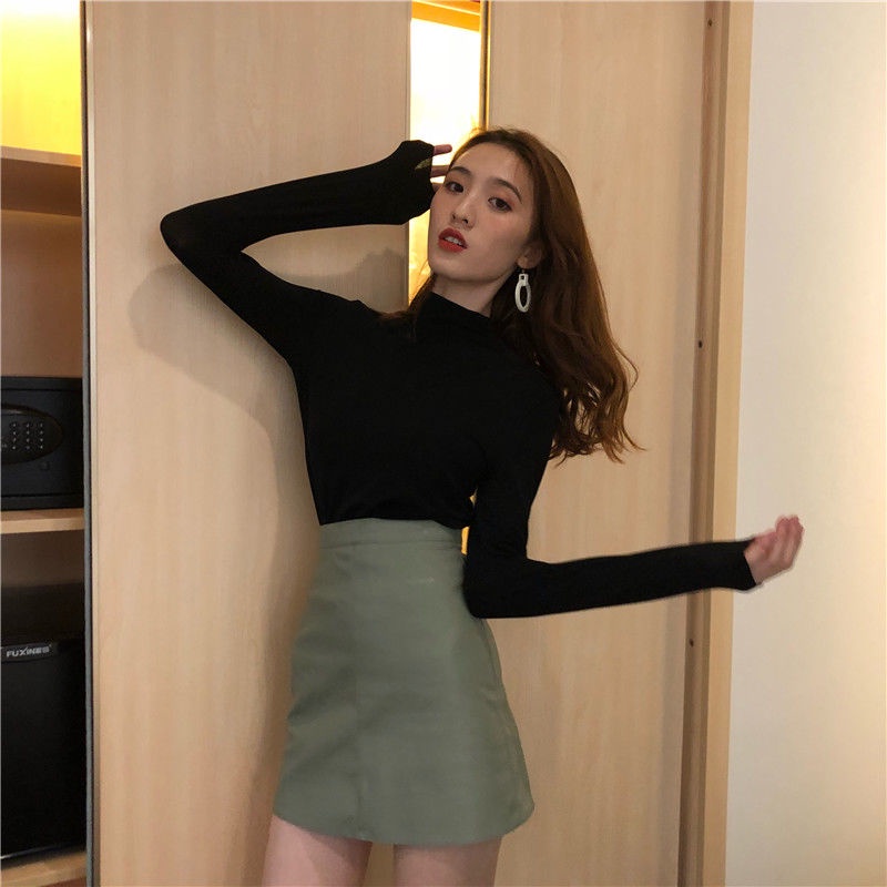 Áo Thun Cổ Lọ Màu Sắc Đơn Giản Thời Trang Cho Nữ