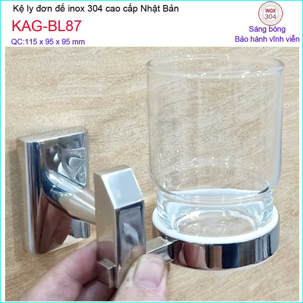 Kệ ly đơn Inox Kace KAG-BL87, kệ để ly bàn chải SUS304 Nhật đế đúc vuông dập khuôn cao cấp sáng bóng tuyệt đẹp