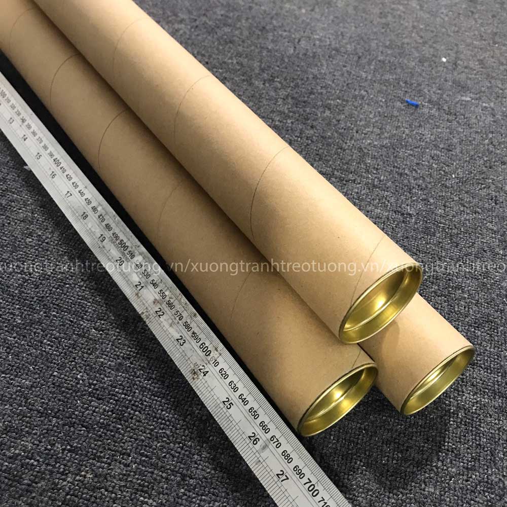 Ống Giấy Tube đựng Poster, bản vẽ, tranh liễn. Đường kính 64mm, Có sẵn nắp nhôm đậy 2 đầu. ống dày 2mm, nhiều kích thước