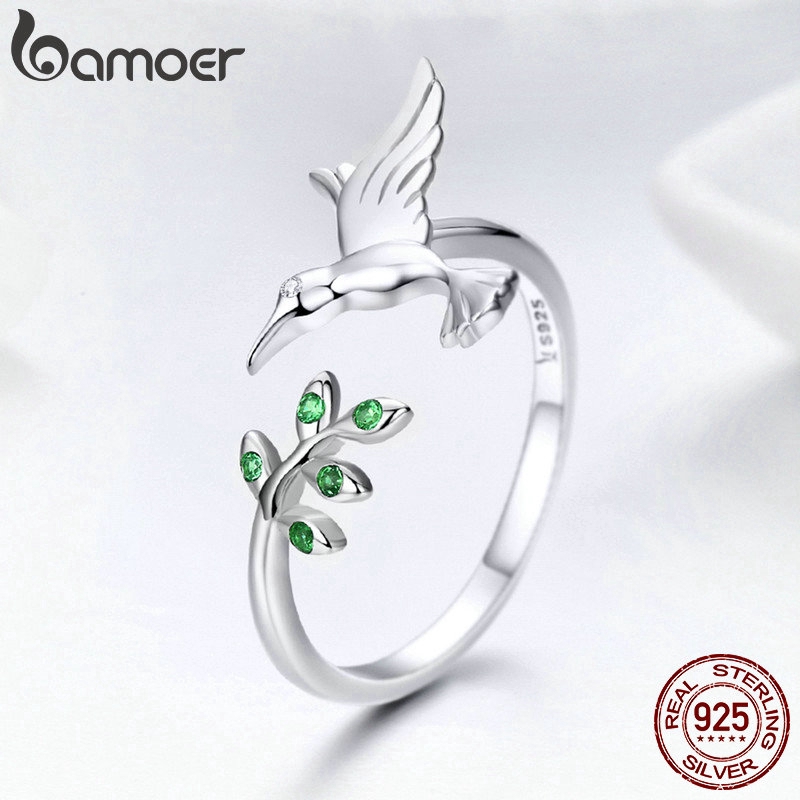 Nhẫn Bamoer bằng bạc hình lá xinh xắn