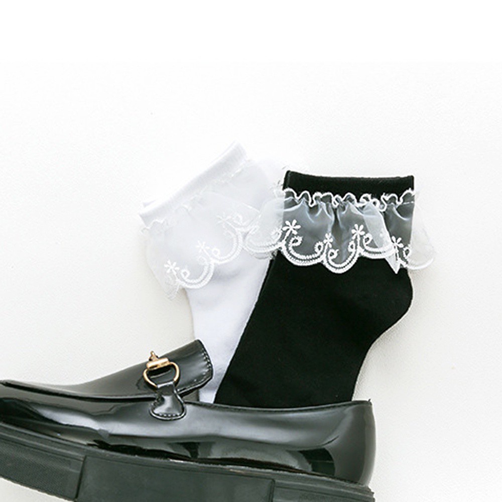 Vớ Cotton Cổ Ngắn Nhún Bèo Phong Cách Lolita Nhiều Màu Sắc Dành Cho Nữ