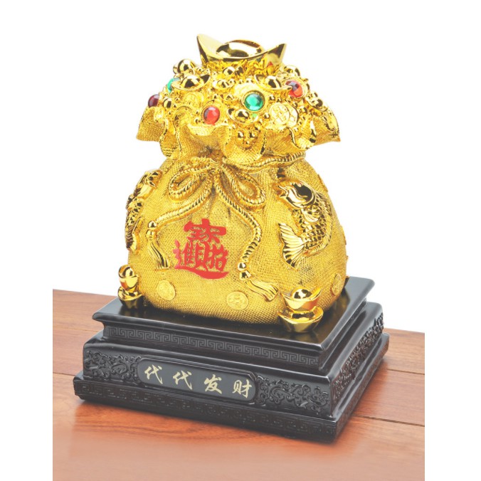 Túi vàng chiêu tài lộc trưng bày phòng khách làm việc hoặc quà tặng ý nghĩa- size lớn cao 29cm