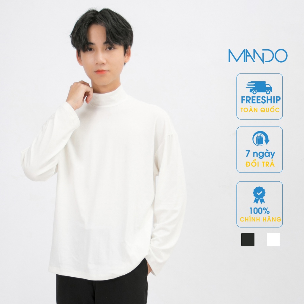 Áo Thun Nỉ Dài Tay Cổ 3 Phân MANDO Nam Unisex Form Rộng Trơn Basic Phong Cách Hàn Quốc NDN088 - Hàng nhập khẩu