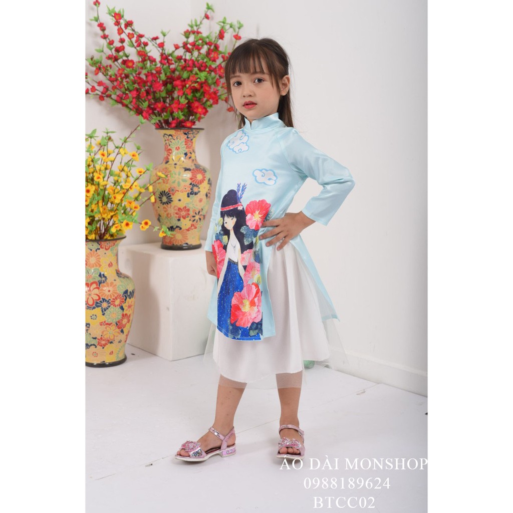 Áo Dài Bé Gái Công Chúa Vô Cùng Xinh - Màu Xanh Ngọc