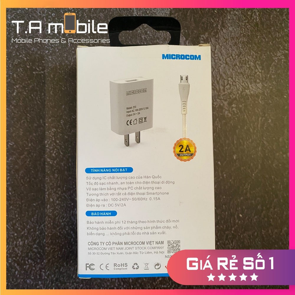 Bộ Củ + Cáp sạc 2A MIRCOCOM Chính hãng SẠC NHANH cổng MicroUSB - GIÁ TỐT NHẤT THỊ TRƯỜNG