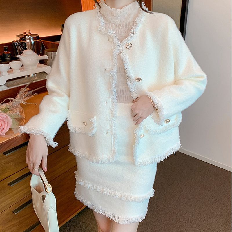 DIDIKA Bộ đồ thời thượng Bộ Áo Khoác + Chân Váy Lông Cừu Phong Cách Chanel Thời Trang Thu Đông Cho Nữ