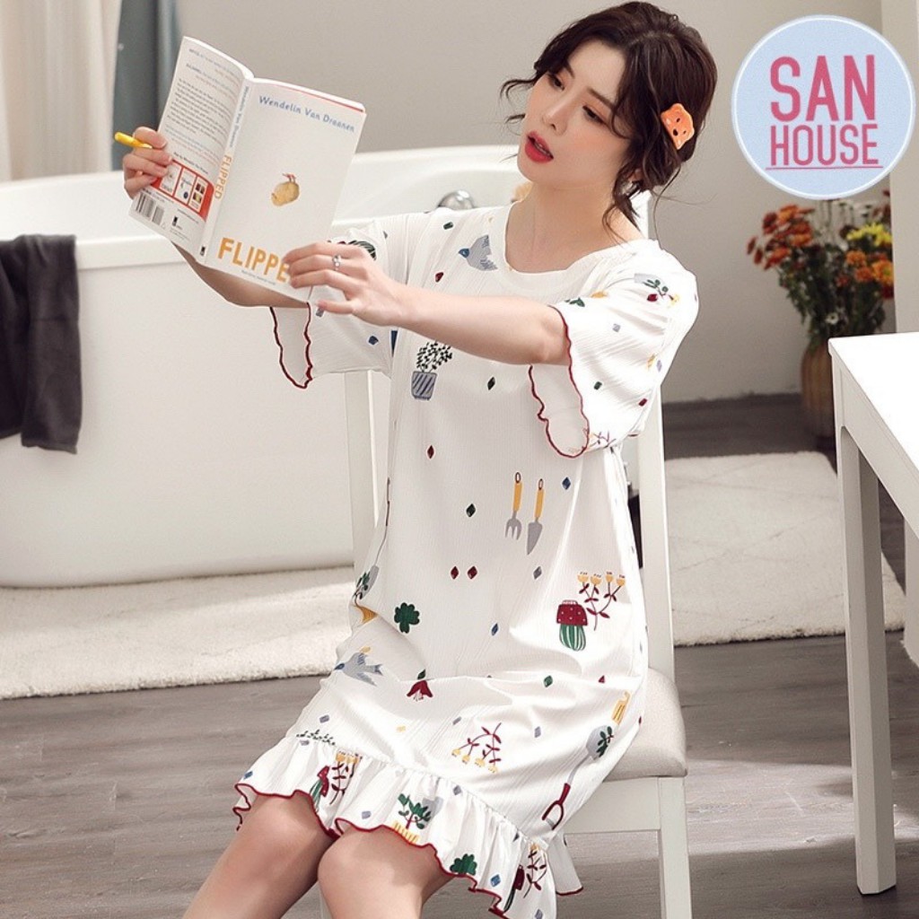 Đầm ngủ cổ tròn đuôi cá màu sắc dễ thương có thể đi dạo, đi chơi đều ok, có video, hình ảnh thật shop chụp.