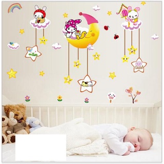 DECAL DÁN TƯỜNG THỎ YÊU TRĂNG VÀ KITTY