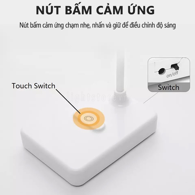 Đèn Bàn Học USB Cảm Ứng Di Động Cao Cấp – 03 Chế Độ Ánh Sáng Vàng Bảo Vệ Mắt Chống Cận