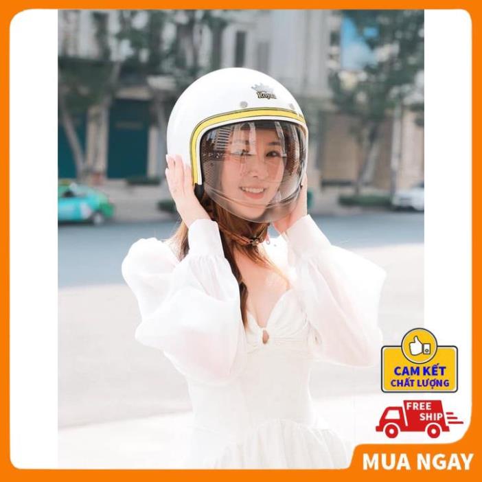Mũ bảo hiểm Royal kính âm M139 tem V10 trắng line vàng