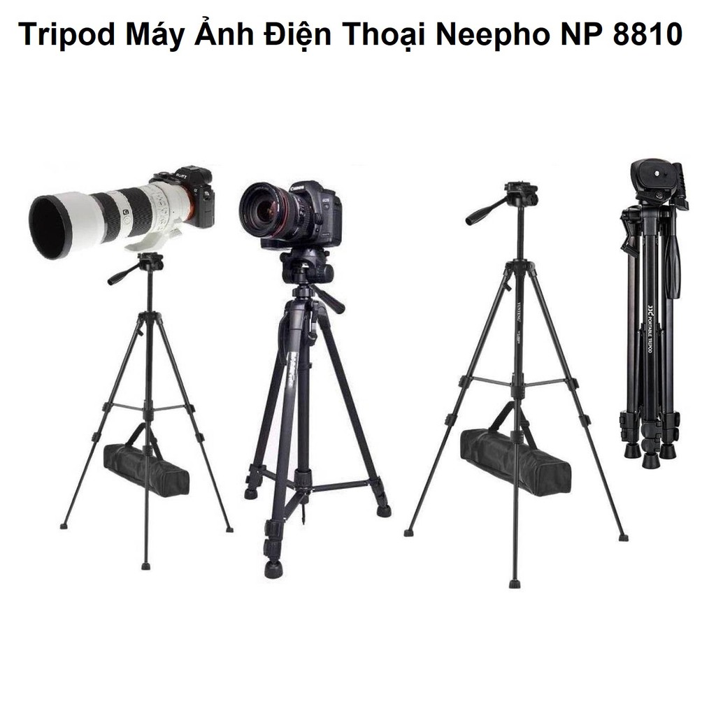 Tripod chân máy ảnh NeePho NP-8810, khung nhôm cao cấp, cao 1.5m chịu tải 3kg, có túi đeo. Kèm kẹp điện thoại + R | BigBuy360 - bigbuy360.vn