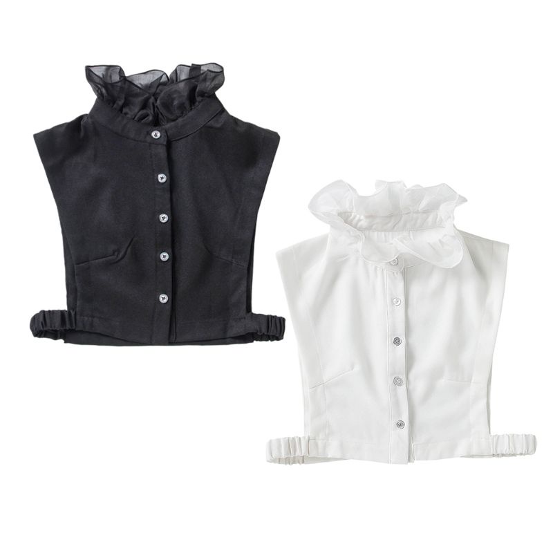Áo Chiffon Cổ Đứng Giả Nhún Bèo Màu Trơn Kiểu Hàn Quốc Thời Trang Thu Đông Cho Nữ