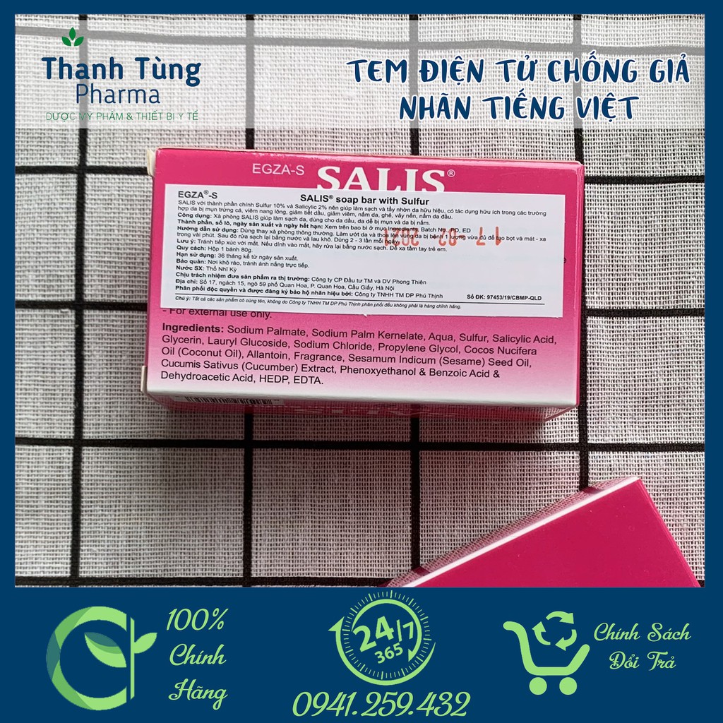 SALIS SOAP BAR ⚜️CHÍNH HÃNG⚜️ Xà Bông Tắm ngừa Mụn, Giảm Thâm, Tẩy da Chết, Làm sạch Giảm nhờn Bánh 80gr | BigBuy360 - bigbuy360.vn