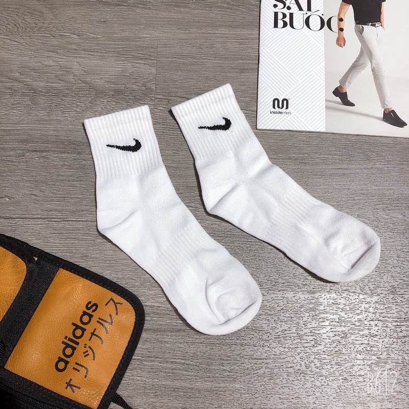 Tất/vớ nam nữ Nike trắng dệt kim cổ cao kiểu dáng thể thao cao cấp