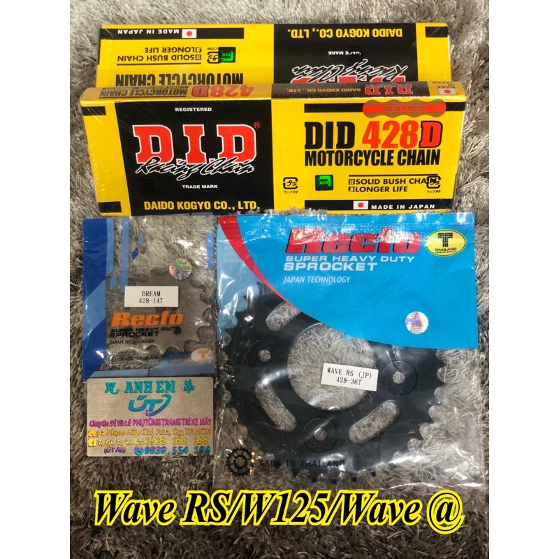 Nhông Dĩa Recto ,Sên DID 9Ly RS/WAve125/WS110 14-&gt; 36 Chính Hãng Tem Xanh