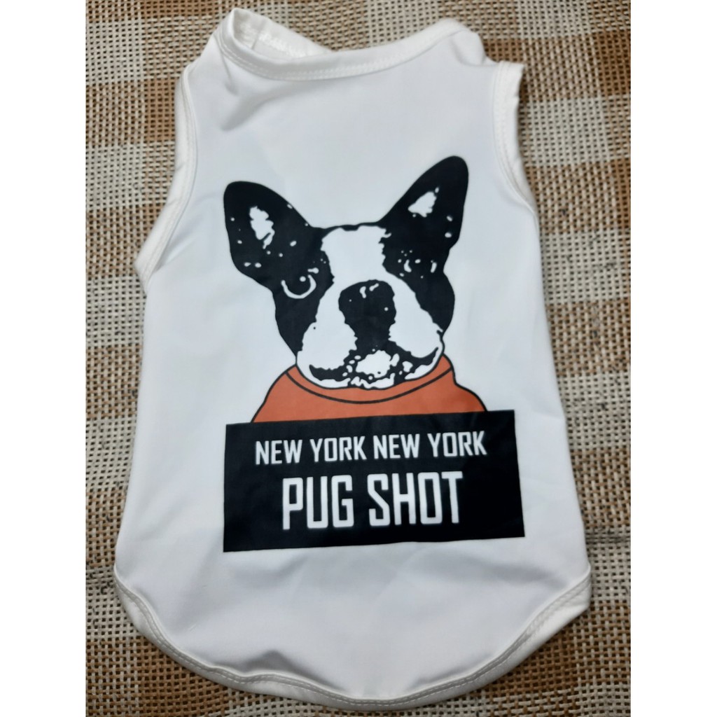 ÁO BA LỖ CHO THÚ CƯNG CHÓ MÈO In hình Cún PUG SHOT Chất liệu Thun cotton co giãn thoáng mát