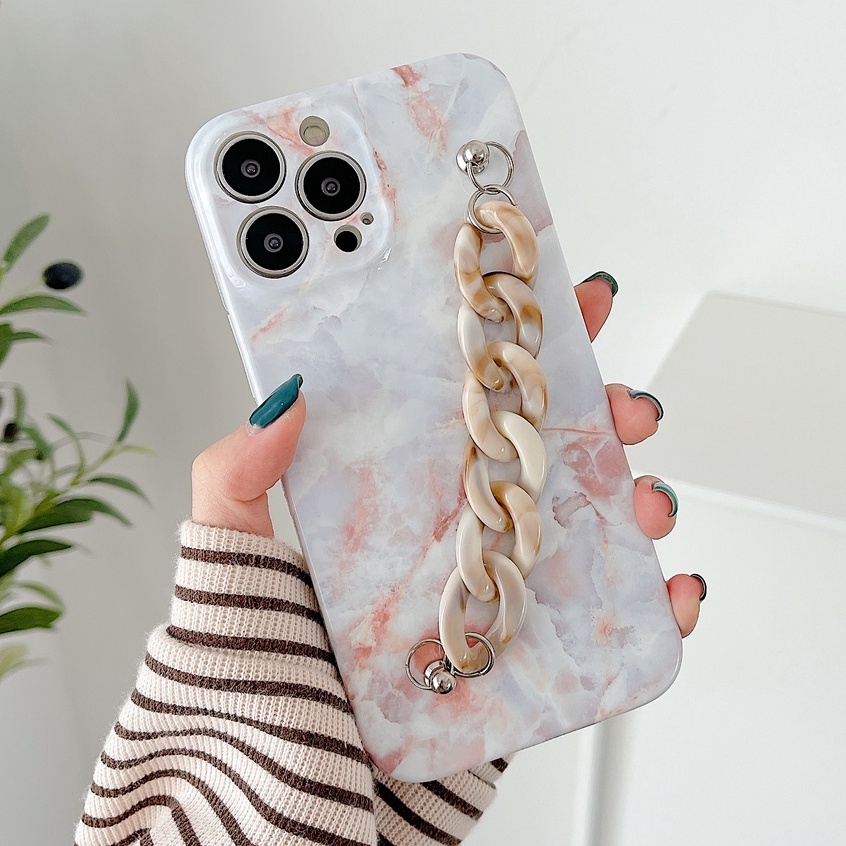 Ốp Điện Thoại TPU Mềm Họa Tiết Đá Cẩm Thạch Có Dây Đeo Tay Cho iphone 13 12 11 pro max XS max XR X XS 7 8 plus