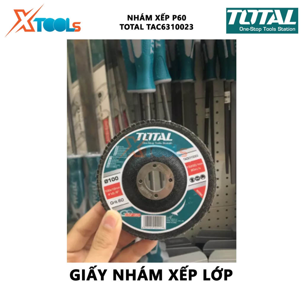 Nhám xếp cho máy mài TOTAL TAC6310023 Nhám xếp P60 100mm*16mm đánh bóng thép, gang và tấm thép [XSAFE][XTOOLs]