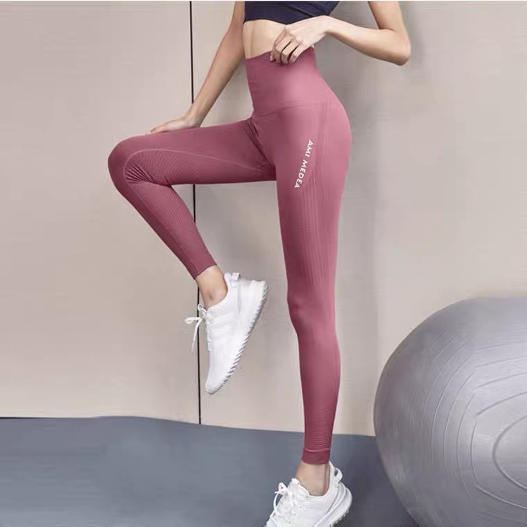 Quần dài tập gym yoga legging nữ chất dệt kim cạp cao co giãn 4 chiều -đồ tập gym yoga nữ(Quần dài dệt kim Ami)-Q04