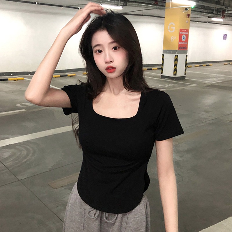 Áo Thun Crop Top Tay Ngắn Dáng Ôm Thiết Kế Độc Đáo Thoáng Khí Thời Trang Cá Tính Cho Nữ
