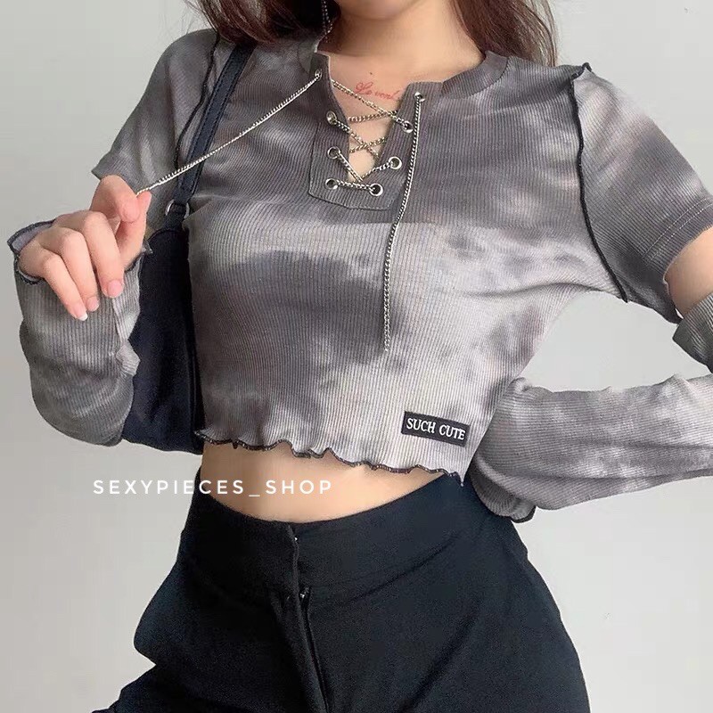 top loang xám dây xích kèm tay