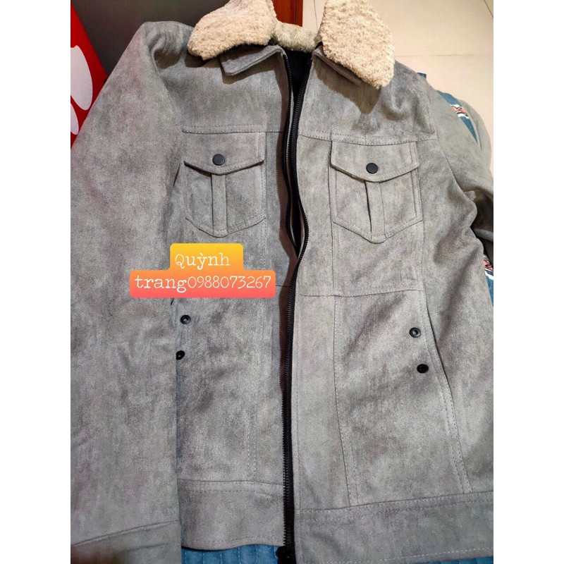 Áo da lộn trần bông cao cấp -hàng quảng châu sẵn xám 1813 2xl