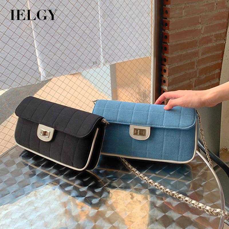 Túi đeo chéo IELGY vải denim phối dây xích phong cách retro