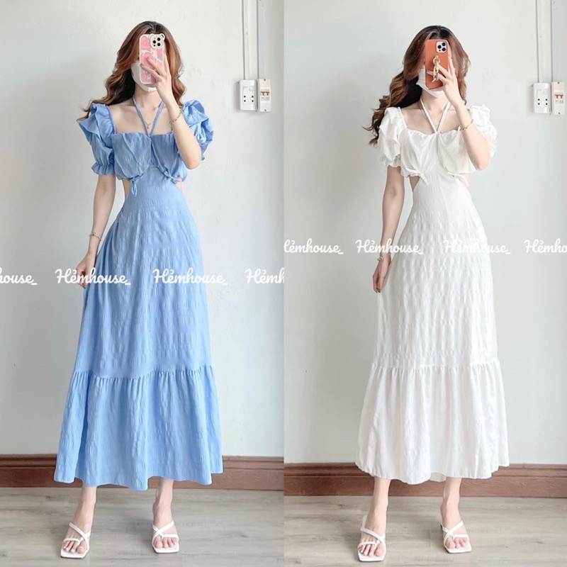 Đầm maxi cutout lưng dáng dài mang đi du lịch biển