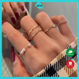 Set Nhẫn ❤️FREESHIP❤️ Bộ Nhẫn 5 Món Phong Cách Hàn Quốc Chất Liệu Hợp Kim Mạ Bạc Ngọc Trai Nhân Tạo Mới Mẻ