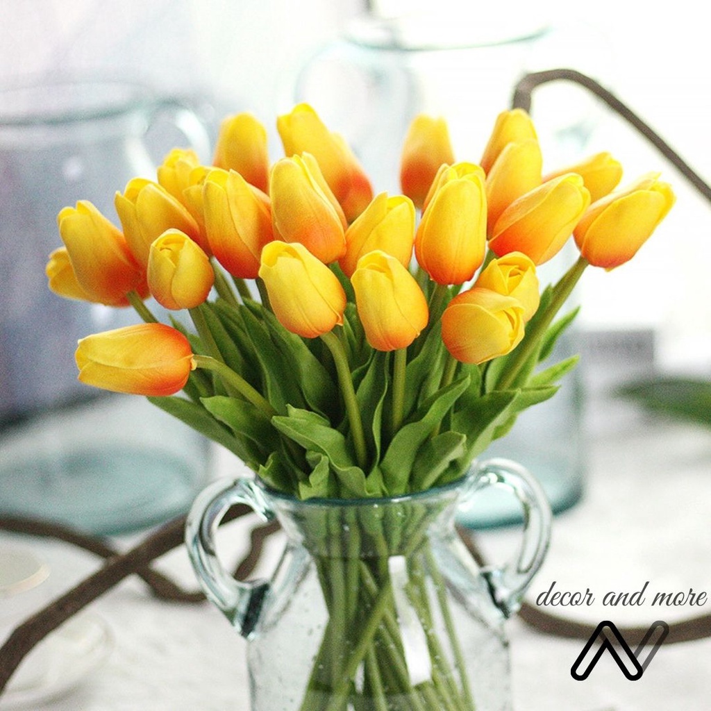 Hoa tulip giả, tulip lá xoăn giống thật trang trí, phụ kiện decor chụp ảnh ANDECOR