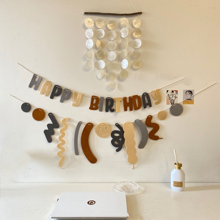 Set Chữ Happy Birthday Vải Nỉ Phong Cách Hàn Quốc