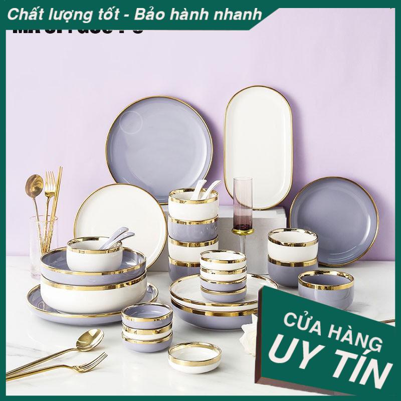 Bộ bát đĩa cao cấp 33 MÓN màu TÍM TRẮNG dành cho 8 người ăn mang lại sự sang trọng và tiện nghi GS04-3