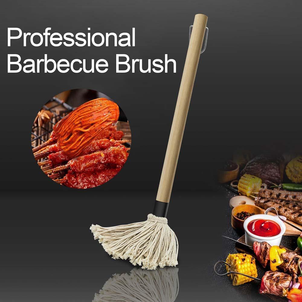 Cọ Quét Dầu Cán Dài Bằng Gỗ Kèm 4 Đầu Thay Thế Tiện Dụng Cho Đồ Nướng BBQ