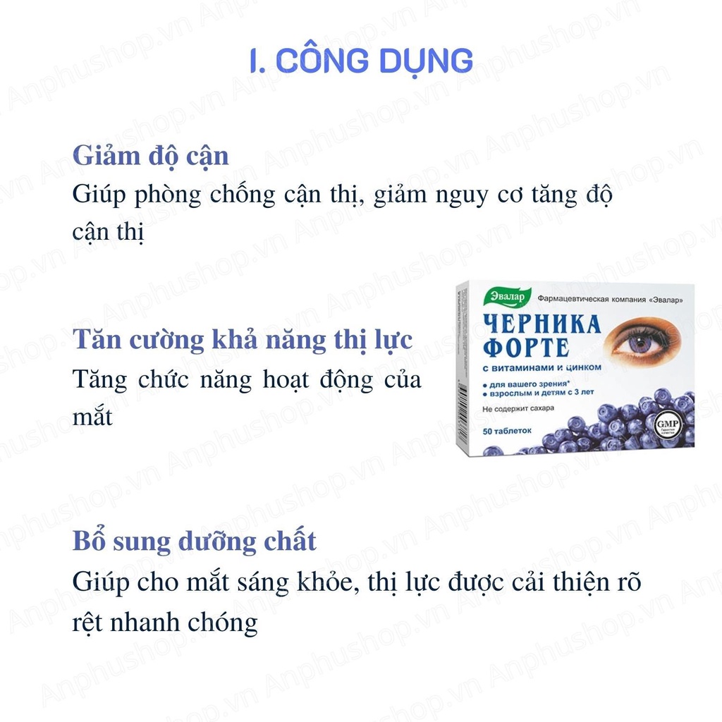 Viên uống bổ mắt việt quất Evalar Bilberry Forte 50 viên của Nga - Sản phẩm chính hãng