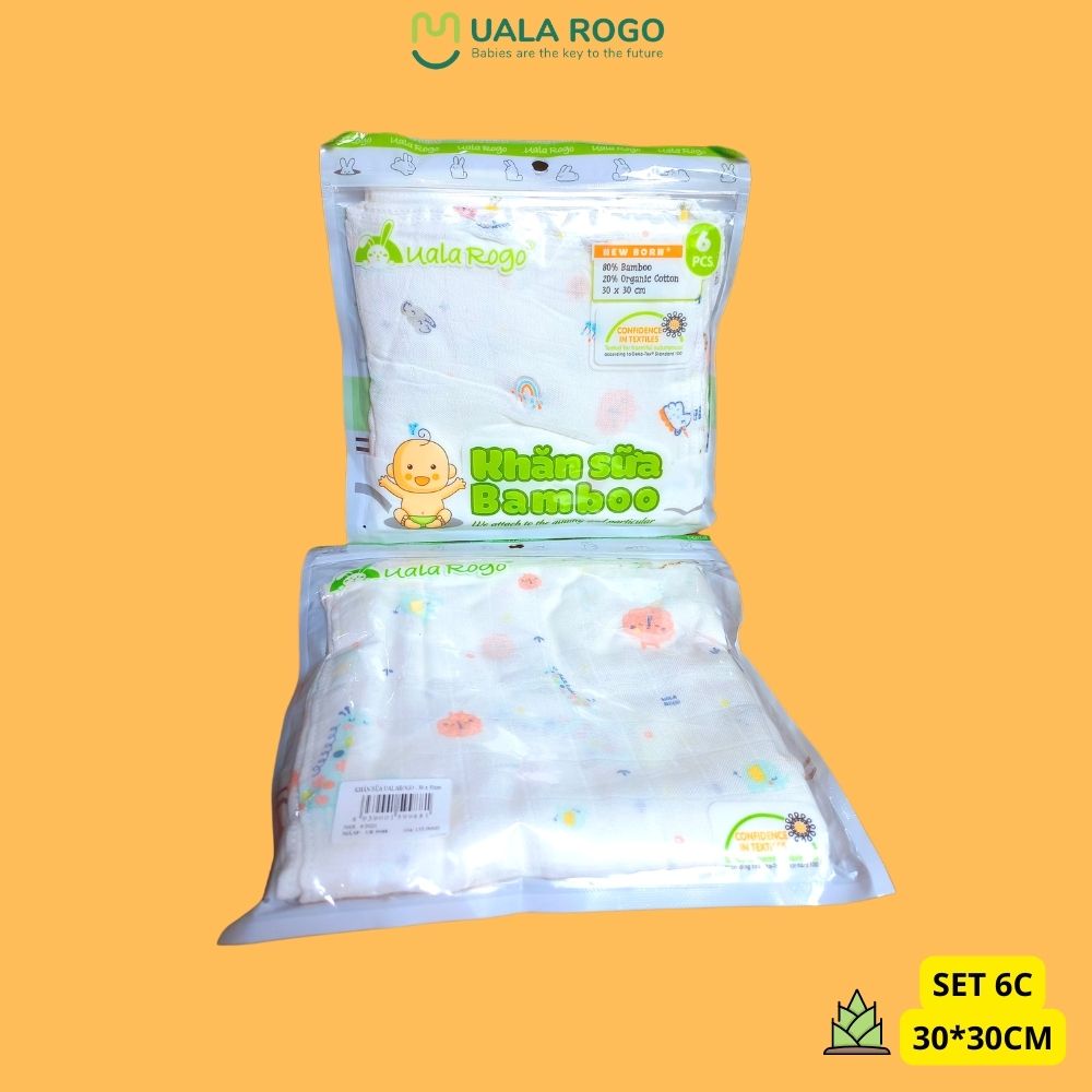 SET 6 Khăn sữa cho bé sơ sinh sợi tre Ualarogo lau mặt quàng cổ thấm sữa trớ mũi dãi 30x30 9988