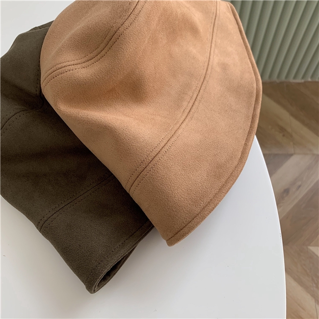 Mũ Bucket Da Lộn Màu Trơn Che Mặt Thời Trang Thu Đông Phong Cách Hàn Quốc Cho Nữ