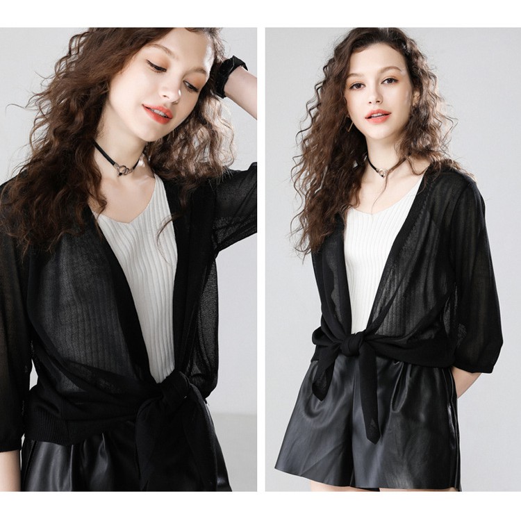 Áo khoác len cardigan mỏng buộc gấu cực xinh