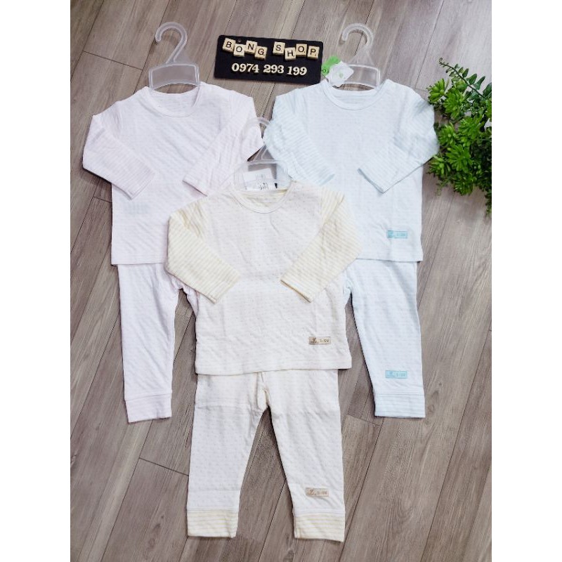 Bộ quần áo dài tay cúc cài vai thu đông vải cotton 2 lớp lullaby cho bé trai bé gái ( sale)