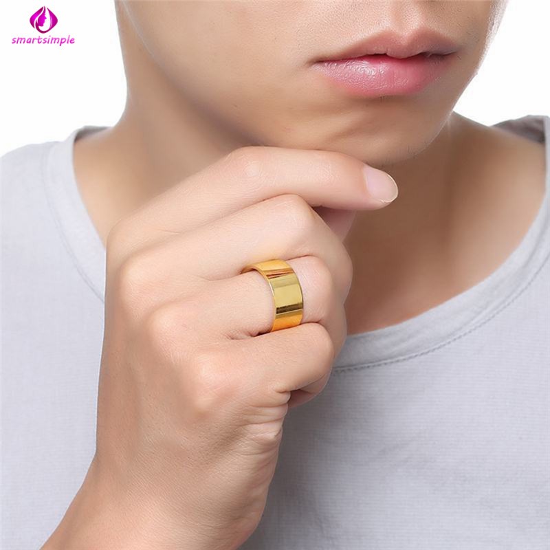 SS 10mm Silver/Gold/Rose Gold Ring Stainless Steel Women Men's Engagement Wedding Ring