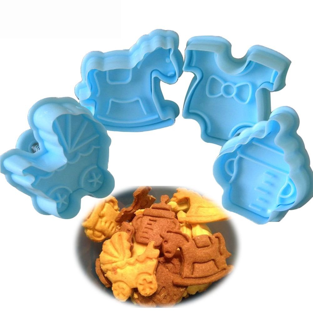 4Pcs Baking Tool Plunger Pastry Mould Fondant Cookie Cutter Baby Biscuit Mold
