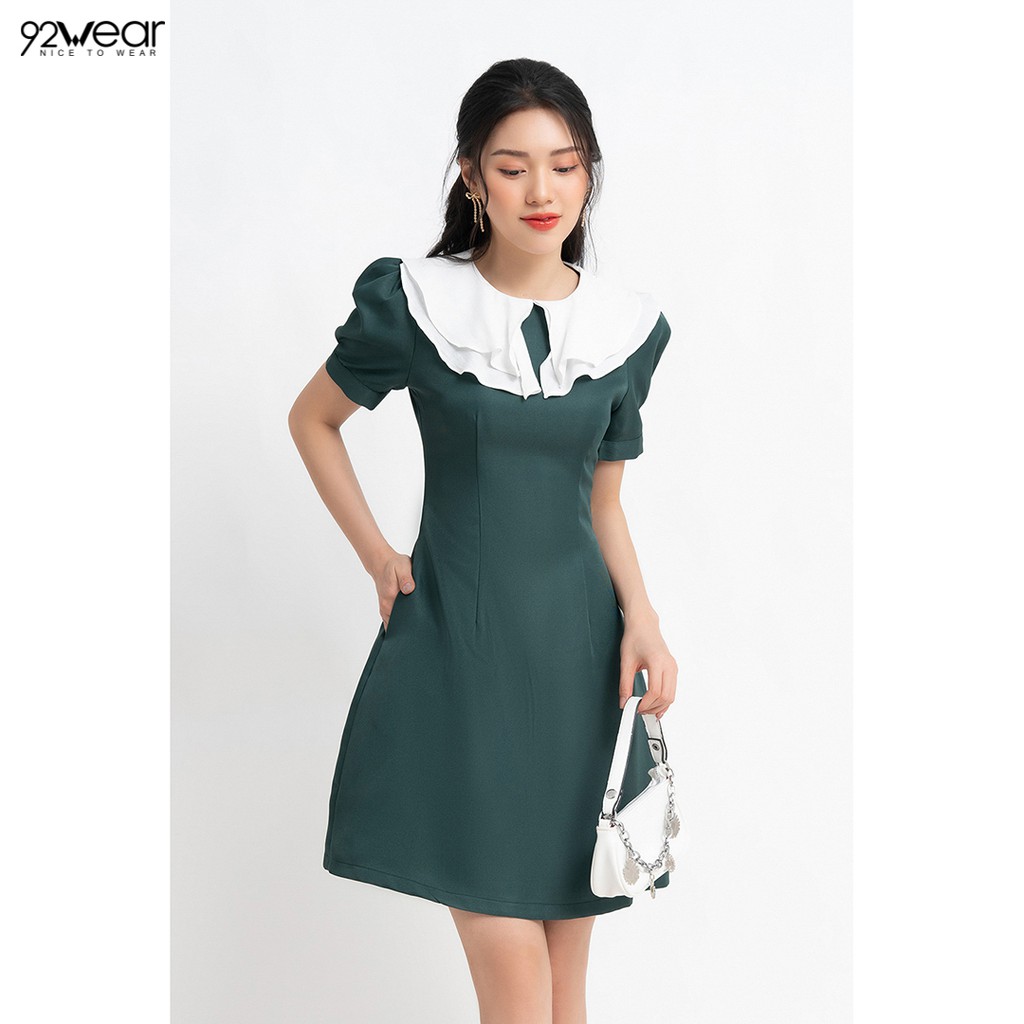 Đầm váy nữ công sở 92WEAR 3 MÀU, đủ size, dáng xòe ngắn tay cổ 2 lớp DEW0850 | BigBuy360 - bigbuy360.vn