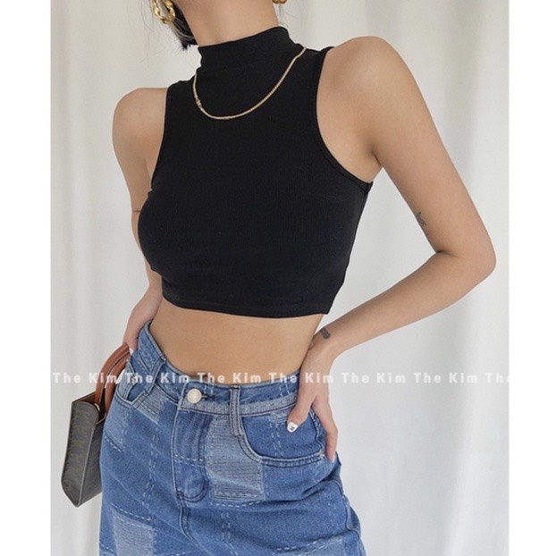 Áo croptop ba lỗ cổ cao Kanimi - áo thun ba lỗ cao cổ nữ phong cách Ulzzang