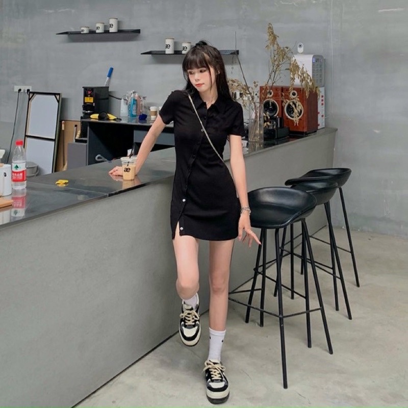 Váy Body Cài Cúc Cổ Đức Chất Dày Đẹp Freesize Phong Cách Tiểu Thư Trẻ Trung- Đầm Body Cổ Bẻ Ulzzang