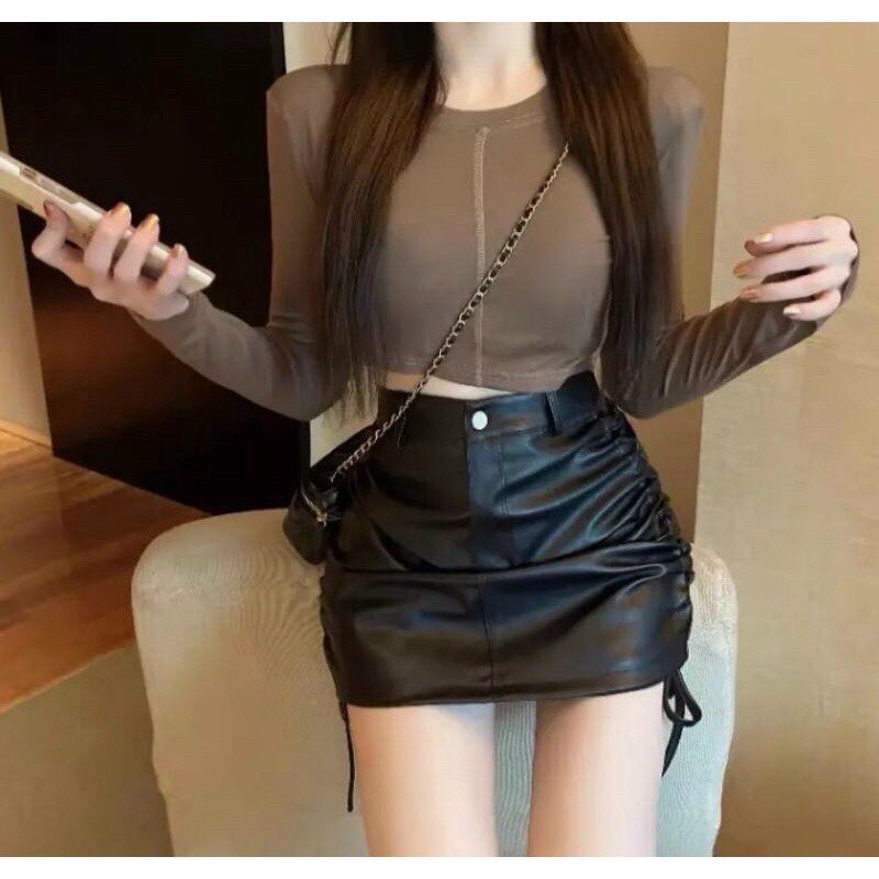 Chân Váy Da Dây Rút Có Lót