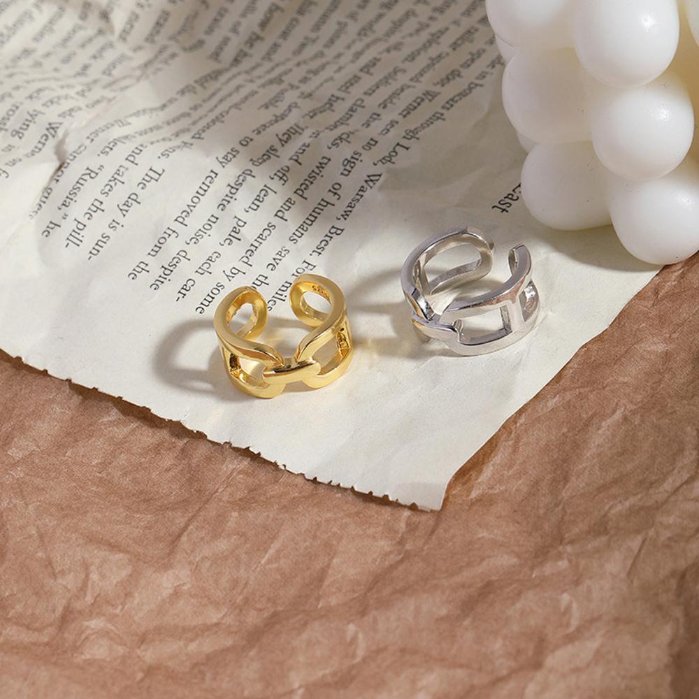 Nhẫn Dạng Mở Phối Dây Xích Và Khóa Hình Học Phong Cách Hàn Quốc Cá Tính Dành Cho Bạn Nữ