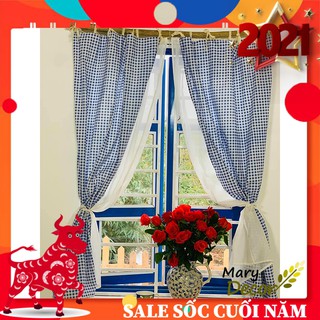 Rèm cửa sổ trang trí vải bố linen đẹp - họa tiết Caro xanh lục R-I03