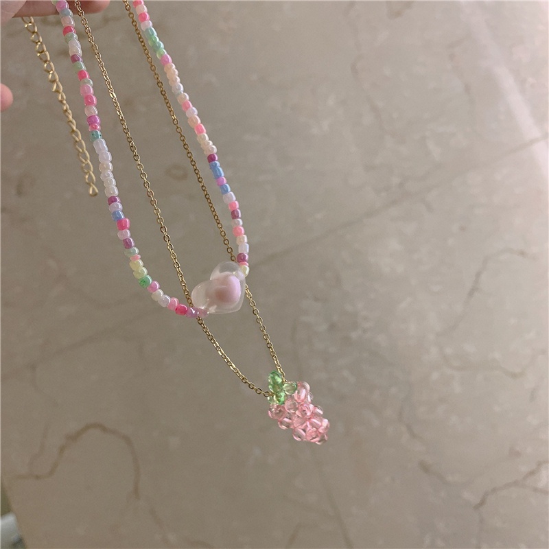 Vòng cổ Chuỗi Hạt Trái Tim Màu Hồng
