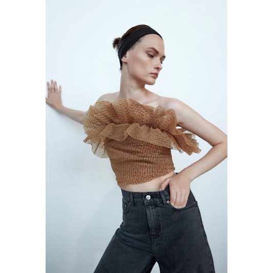 Áo cúp ngực bèo chấm bi Zara size XS săn sale sẵn